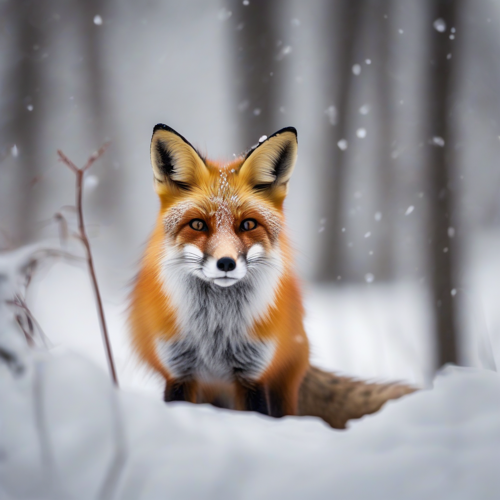 a red fox in a snowy forest, wildlife photography